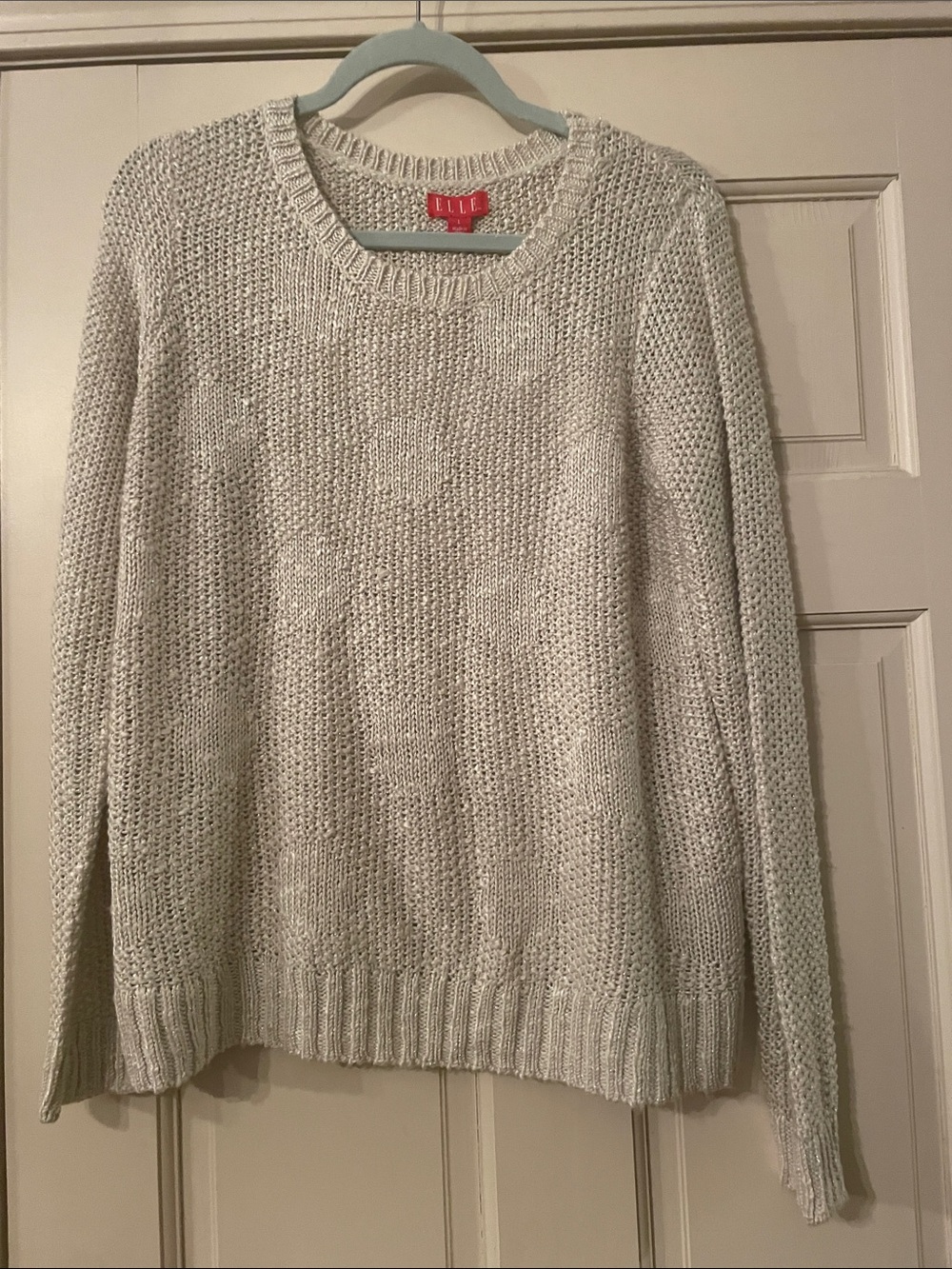 ELLE Light Cream Crewneck Knit Sweater-Size Large